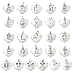 Платина Латунные микропаве прозрачные подвески с фианитом, без кадмия и без свинца, стойки покрытие, долговечный, подвески с буквой az~z, платина, 15x15x2 мм, отверстие : 3 мм, о 26 шт / комплект