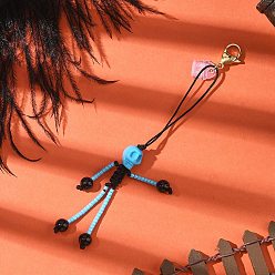 Темно-Голубой Подвеска в виде скелета на тему Хэллоуина из стеклянных семян, натурального черного оникса и синтетической бирюзы, с карабинами и пылезащитными заглушками из ПВХ, глубокое синее небо, 120~127 мм