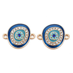 Dark Turquoise Rack Plating Alloy Enamel Links Connectors, with Crystal Rhinestone, Cadmium Free & Nickel Free & Lead Free, Oval with Eye, Light Gold, Dark Turquoise, 17x20x3mm, Hole: 1.6mm