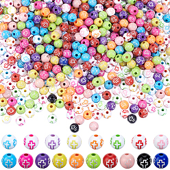 (52) Непрозрачная лаванда 800шт. 2 стили акриловых бусин с крестообразной тематикой, разнообразные, разноцветные, 8 мм, отверстие : 2 мм