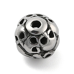 Античное Серебро 304 из нержавеющей стали бусы, круглые с черепом, античное серебро, 10.5x10 мм, отверстие : 1.8 мм