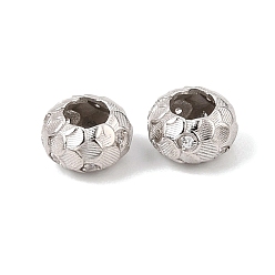 Plaqué Platine Véritable 925 Perles européennes en argent sterling serties de micro-pavés de zircone cubique transparente, perles rondelles texturées à gros trou, crémaillère plaquage, plaqué longue durée, Plaqué rhodium, Platine plaqué, 8x5mm, Trou: 4mm