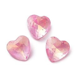 Розовый Стеклянные стразы кабошоны, точка назад и задняя пластина, граненые, сердце, светло-розовый, 8x8x4.5 мм