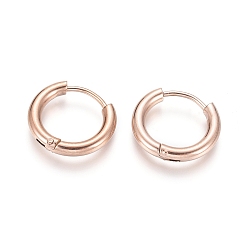 Rose Gold Ion Plating(IP) 304 Stainless Steel Huggie Hoop Earrings, Hypoallergenic Earrings, with 316 Surgical Stainless Steel Pin, Rose Gold, 10 Gauge, 16x2.5mm, Pin: 1mm, Inner Diameter: 10mm