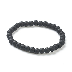 Black Glass Beaded Stretch Bracelets, Round, Black, Beads: 6~6.5mm, Inner Diameter: 2-1/4 inch(5.55cm)