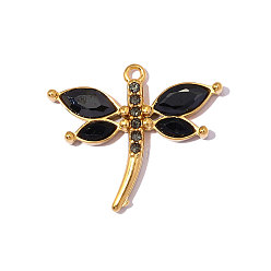 Черный 304 подвески из нержавеющей стали с кубическим цирконием, очарование стрекозы, реальный 18 k позолоченный, ионное покрытие (ip), долговечный, чёрные, 19x16 мм, отверстие: 1 мм