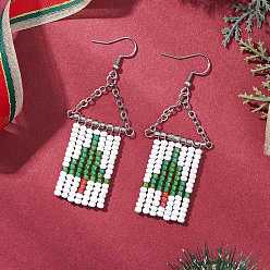 Нержавеющая Сталь Цвет Серьги-подвески в виде деревьев из латунного стекла, с 304 фурнитурой из нержавеющей стали, цвет нержавеющей стали, 72.5x29 мм