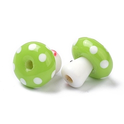 Lime Handmade Lampwork Beads, Smiling Face Mushroom Beads, Lime, 13x13mm, Hole: 3mm