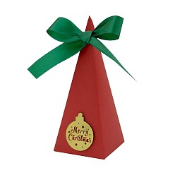 Christmas Bell Рождественские треугольные бумажные подарочные коробки для конфет с принтом, коробки для упаковки конфет с золотыми бирками, коробки шоколадные рождественские подарки для гостей, красные, Рождественский колокольчик, 6x6x15 см