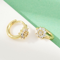 Настоящее золото 18K Латунные микро проложить серьги обруча кубического циркония, снежинка, без кадмия и без свинца, стойки покрытие, долговечный, реальный 18 k позолоченный, 11x7.5x13 мм