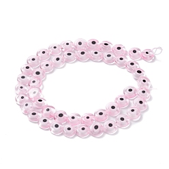 Pink Handmade Evil Eye Lampwork Flat Round Bead Strands, Pink, 8x3.2mm, Hole: 1mm, about 49pcs/strand, 14.56 inch