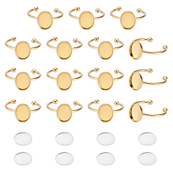 Настоящее золото 18K Наборы для самостоятельного изготовления овальных колец-манжет, в том числе 304 кольцо из нержавеющей стали, Кабошоны из стекла, реальный 18 k позолоченный, лоток : 8x10 мм, 1.5 мм, 15 шт