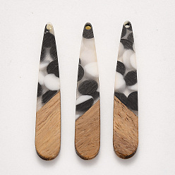 Черный Подвески из прозрачной смолы и ореха, воском, слеза, чёрные, 44x7.5x3 мм, отверстие : 1.2 мм