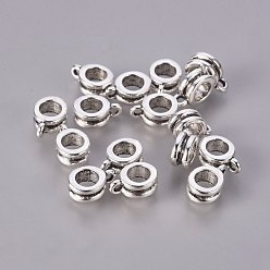 Antique Silver Tibetan Style Alloy Hangers, Bail Beads, Lead Free and Cadmium Free, Flat Round, Antique Silver, 11x8x4mm, Hole: 2mm