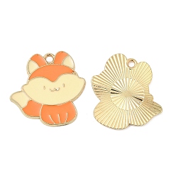 Оранжевый Подвески из эмали и сплава, без кадмия, без никеля и без свинца, золотые, очарование лисы, оранжевые, 25x25x1 мм, отверстие : 2 мм
