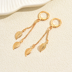 Лист Серьги-кольца с кисточками из латуни, золотые, лист, 55 мм