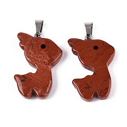 Красный Камень Природные красной яшмы подвески, подвески в виде рождественских оленей с дужками из нержавеющей стали, цвет нержавеющей стали, 33x22x6~7 мм, отверстие : 3~4x7.5~8 мм