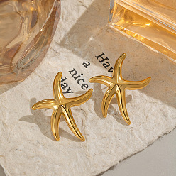 Oro 304 aretes de acero inoxidable para mujer, estrella de mar, dorado, 38x33 mm