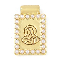 Настоящее золото 18K Стойки обшивки латунные подвески, с пластмассовой жемчужиной abs, долговечный, без кадмия и без свинца, прямоугольные, реальный 18 k позолоченный, 23.5x14.5x4.5 мм, отверстие : 2 мм