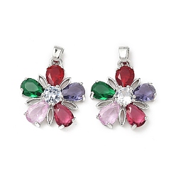 Платина Латунные микро проложить кубического циркония подвески, без кадмия, без никеля и без свинца, цветок, платина, 20x18x6 мм, отверстие : 3.5x2.5 мм