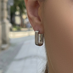 Платина Серьги из 304 нержавеющей стали, прямоугольные, платина, 19.5x11x5 мм