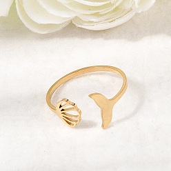 Золотой 304 открытые кольца манжеты из нержавеющей стали, формы раковины, без свинца, без кадмии и без никеля, золотые, размер США 8 1/2 (18.5 мм)