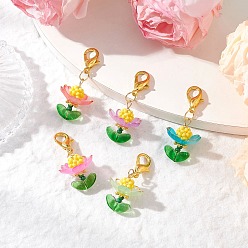 (52) Непрозрачная лаванда Наборы украшений в виде подвесок в виде цветов из стеклянных бусин и акриловых камней ручной работы, с поворотными карабинами из сплава, подвесные украшения, разноцветные, 41~42 мм