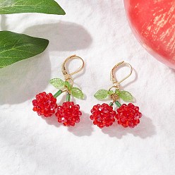 Темно-Красный Серьги-гвоздики с застежкой-«вишней» из акрилового стекла, золотые, темно-красный, 42.5x24.5x13 мм