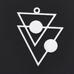 Серебро Алюминиевые большие подвески, Лазерная резка больших подвесок, треугольник с плоской раунде, серебряный цвет гальваническим, 55x43x1 мм, отверстие : 3 мм