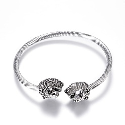 Stainless Steel Color Tarnish Resistant 316 Surgical Stainless Steel Cuff Bangles, Lion Head, Stainless Steel Color, 1-7/8 inchx2-3/8 inch(48x59mm)