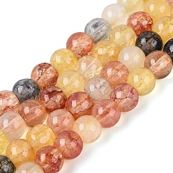 Шампанско-Желтый Нити из окрашенных стеклянных бусин с эффектом омбре и эффектом кракелюра, имитация драгоценных камней, круглые, шампанское желтый, 6~6.5 мм, отверстие : 0.8~1 мм, около 138~146 шт / нитка, 29.92~31.89 дюйм (76~81 см)