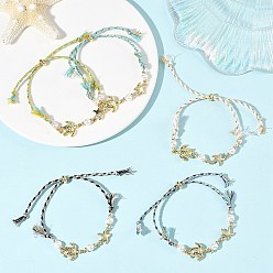Mixed Color Ocean 304 Stainless Steel See Turtle Starfish Beaded Adjustable Polycotton Metallic Cord Slider Bracelets, Golden, Mixed Color, 10.24 inch(26cm)