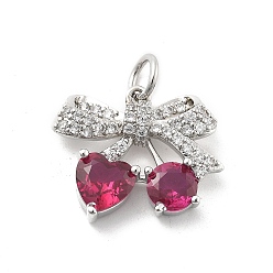 Платина Латунные микропаве прозрачные подвески с фианитом, вишня, стойки покрытие, долговечный, без свинца и без кадмия, с целью перехода в кольце, платина, 17x20.5x5.5 мм, отверстие : 3.5 мм