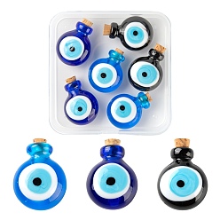 Mixed Color 6Pcs 3 Colors Handmade Lampwork Perfume Bottle Pendants, Essential Oil Bottle, Evil Eye, Mixed Color, 29.5~30mm, hole: 5~5.5mm, bottle capacity: 0.5~1ml(0.017~0.03 fl. oz), 2pcs/color