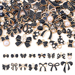 Черный 60 шт 15 стили подвески из сплава эмали, очарование бантом, чёрные, 8.5~26.5x10~26x1.5~5 мм, отверстие : 1.2~2 мм, 4 шт / стиль