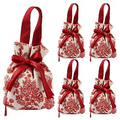 Красный Подарочная упаковка для конфет из ткани с цветочным принтом, пакеты для конфет с ручками, складные сумки для хранения на свадьбу, красные, 10x6x14 см