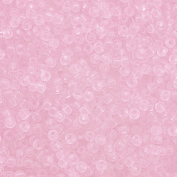 Perlas de Color Rosa 8/0 transparentes perlas de cristal de la semilla, agujero redondo, colores esmerilado, rondo, rosa perla, 3~4x2~3 mm, agujero: 0.8 mm, sobre 15000 unidades / libra