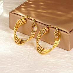 Золотой Ретро-стиль 304 серьги-кольца из нержавеющей стали для женщин, золотые, 36.72x30.52 мм