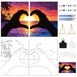 Mixed Color 2Pcs Wooden Drawing Easels, 1 Set Canvas Drawing Outline Painting Stencils Templates for Kids Students Beginner Paint, 1Pc Rectangle Plastic Tablecloth, 2Pc Polyester Sleeveless Apron, Mixed Color, 295x200x33mm