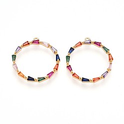 Настоящее золото 18K Латунные микро проложить кубического циркония подвески, кольцо прелести, реальный 18 k позолоченный, 24x23x3 мм, отверстие : 1.2 мм