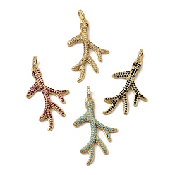 (52) Непрозрачная лаванда Латунные микро проложить кубического циркония подвески, ветка/коралл, реальный 18 k позолоченный, без свинца и без кадмия, долговечный, разноцветные, 37.5x22x4 мм, отверстие : 3x5 мм