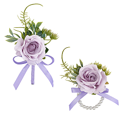 Средняя Орхидея 2 шт. 2 стили шелковая ткань имитация розы корсаж на запястье, с абс пластмассовыми жемчужными бисером, ручной цветок для невесты или подружки невесты, свадьба, партийные украшения, средне орхидеи, 79~127x95~96x10~43 мм, 1 шт / стиль