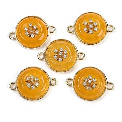 Золотистый Окрашенный натуральный белый нефрит плоские круглые звенья, латунь с покрытием из прозрачного кубического циркония, золотые, золотые, 14x19.5x5.5 мм, отверстие : 1.5 мм