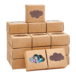 Cloud Kraft Paper Gift Box, Folding Box with Window, Rectangle, Tan, Cloud Pattern, 7.6x7.2x4cm