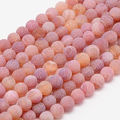 Indian Red Natural Weathered Agate Beads Strands, Dyed, Frosted, Round, Indian Red, 8mm, Hole: 1mm, about 46pcs/strand, 14~15 inch
