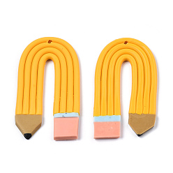 Gold Handmade Polymer Clay Pendants, Pencil Shape, Gold, 45~47x25~26.5x2.5mm, Hole: 1.6mm