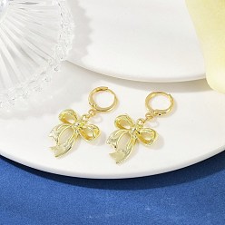 Золотой Серьги-кольца из сплава с бантом, с латунной фурнитурой для сережек-колец Huggie Hoop для женщин, золотые, 39.5x19 мм