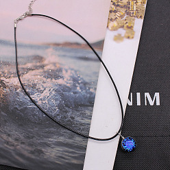 Рак Светящийся цинковый сплав и стекло, плоские круглые подвески с созвездием, черные корейские вощеные шнуры, ожерелья, платина, рак, 17.72 дюйм (45 см)