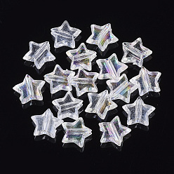 Klar ab Transparente Acryl Perlen, ab Farbe plattiert, Stern, klar ab, 9x10x4 mm, Bohrung: 1.5 mm, ca. 2670 Stk. / 500 g
