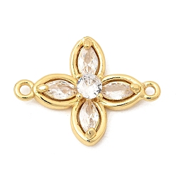 Прозрачный Латунные подвески-конструкторы в виде цветка с инкрустацией кубическим цирконием 4-лепестками, долговечный, без кадмия и без свинца, стойки покрытие, реальный 18 k позолоченный, прозрачные, 18x23x4 мм, отверстия : 1.4 mm и 1.6 мм